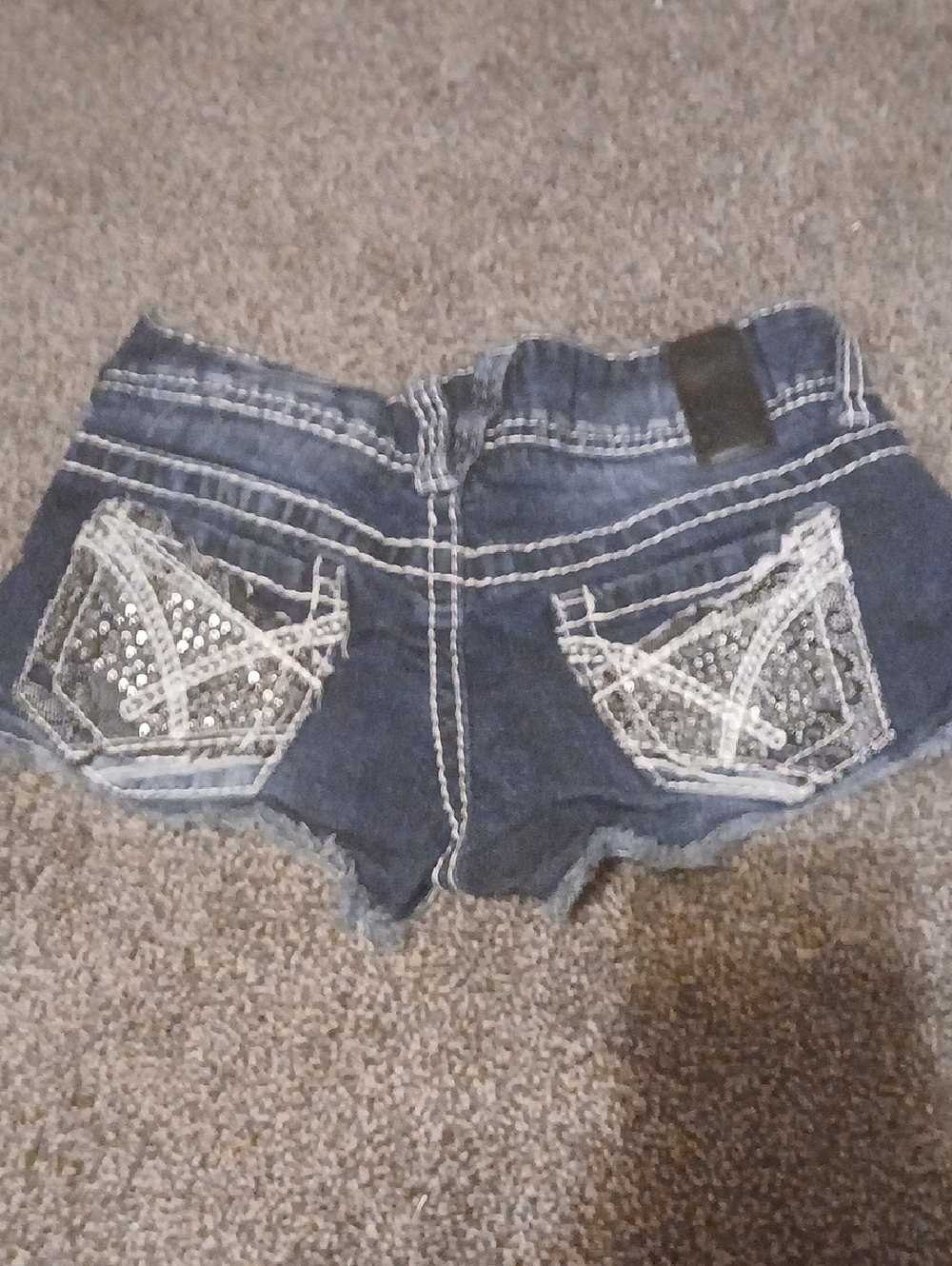 Vanity Dark Blue Denim Shorts with Sequin Back Pockets
